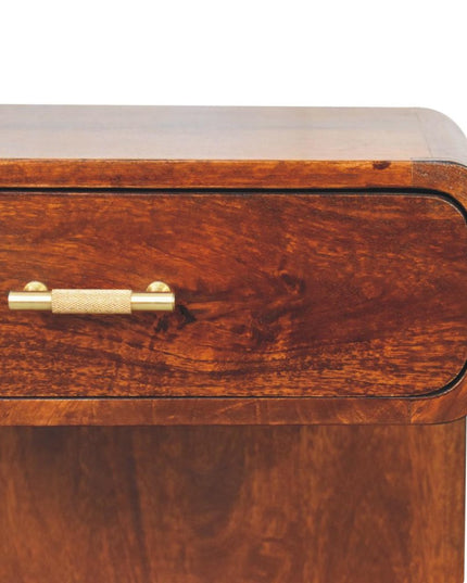 22" Chestnut Solid Wood One Drawer Nightstand With Floor Shelf