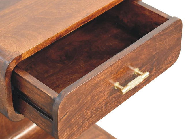 22" Chestnut Solid Wood One Drawer Nightstand With Floor Shelf