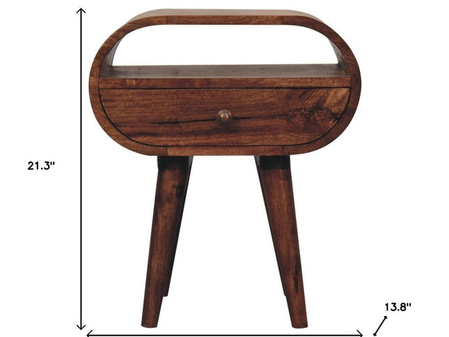 21" Brown Solid Wood Oval One Drawer Nightstand