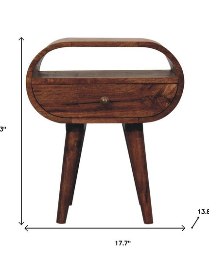 21" Brown Solid Wood Oval One Drawer Nightstand