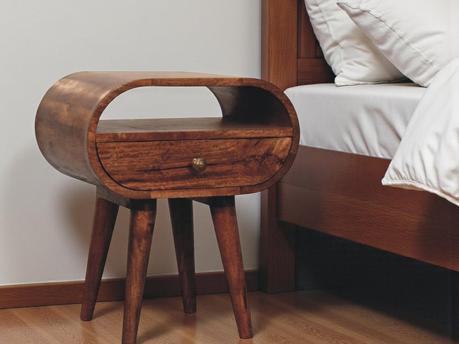 21" Brown Solid Wood Oval One Drawer Nightstand