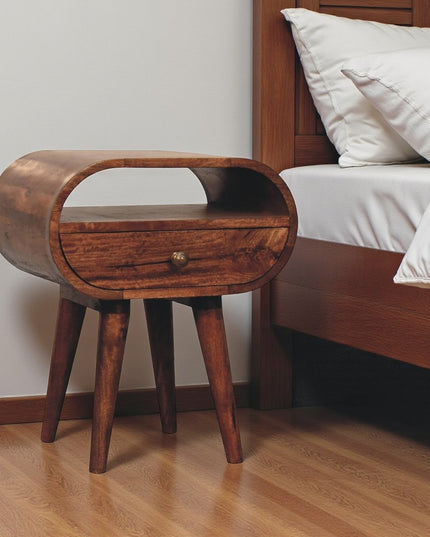 21" Brown Solid Wood Oval One Drawer Nightstand