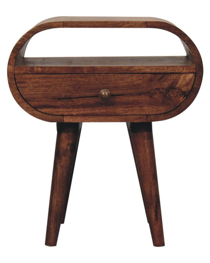 21" Brown Solid Wood Oval One Drawer Nightstand