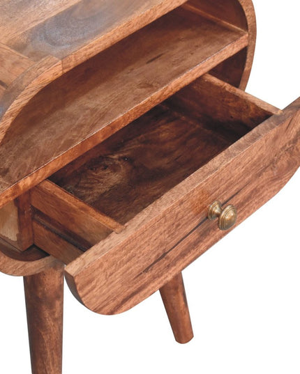 21" Brown Solid Wood Oval One Drawer Nightstand