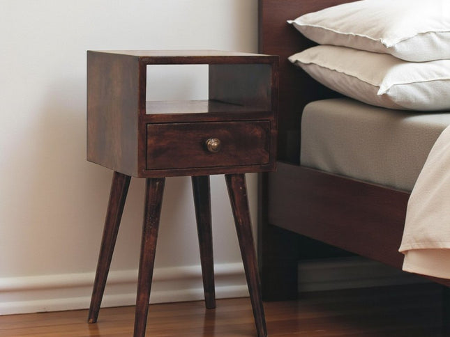 22" Walnut Solid Wood Square One Drawer Nightstand