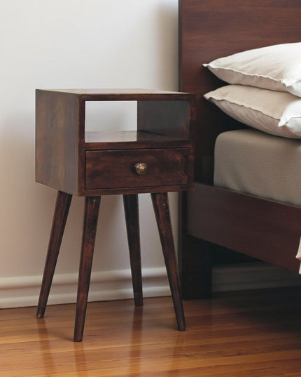 22" Walnut Solid Wood Square One Drawer Nightstand