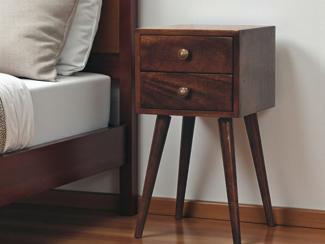 22" Walnut Solid Wood Square Two Drawer Nightstand