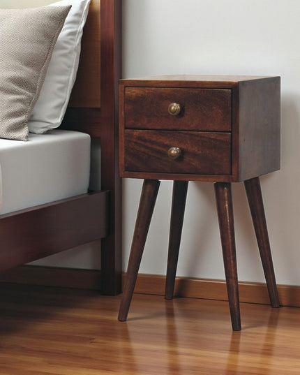 22" Walnut Solid Wood Square Two Drawer Nightstand