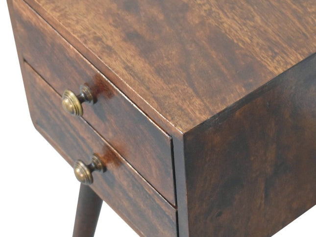 22" Walnut Solid Wood Square Two Drawer Nightstand