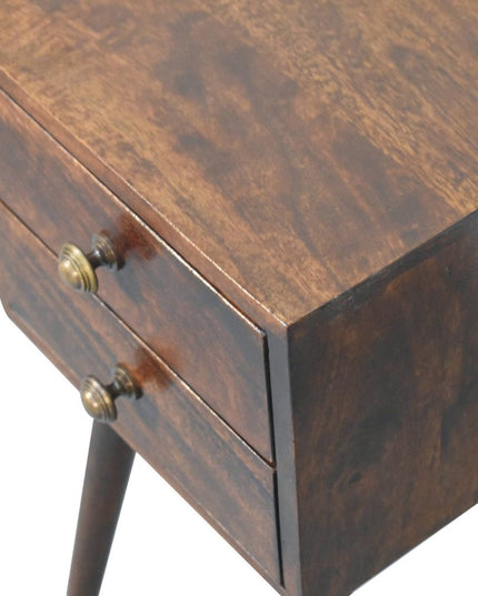 22" Walnut Solid Wood Square Two Drawer Nightstand