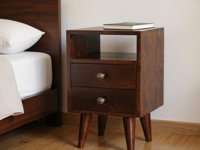 20" Walnut Solid Wood Square Two Drawer Nightstand
