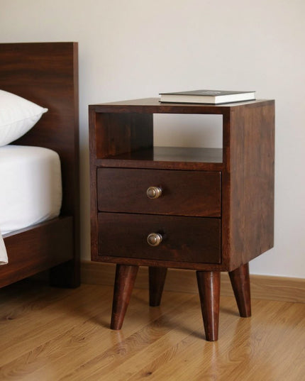20" Walnut Solid Wood Square Two Drawer Nightstand