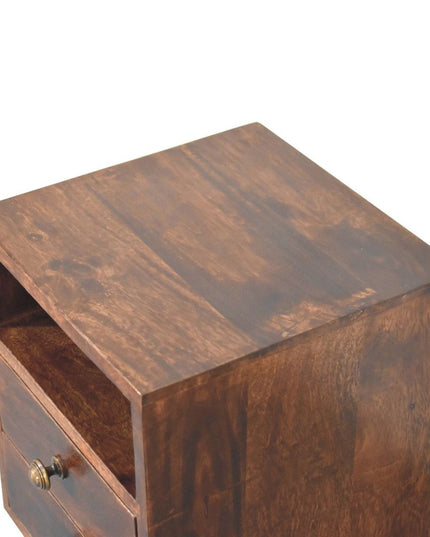 20" Walnut Solid Wood Square Two Drawer Nightstand