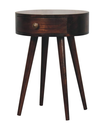 22" Walnut Solid Wood Round One Drawer Nightstand