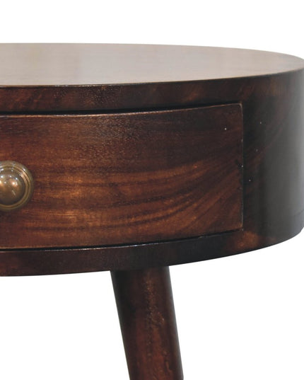 22" Walnut Solid Wood Round One Drawer Nightstand