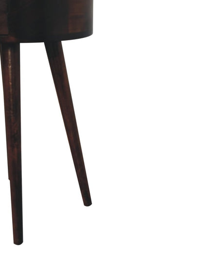 22" Walnut Solid Wood Round One Drawer Nightstand