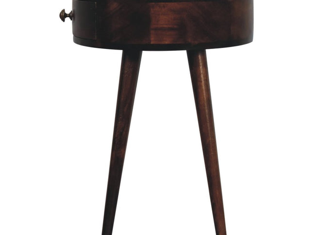 22" Walnut Solid Wood Round One Drawer Nightstand