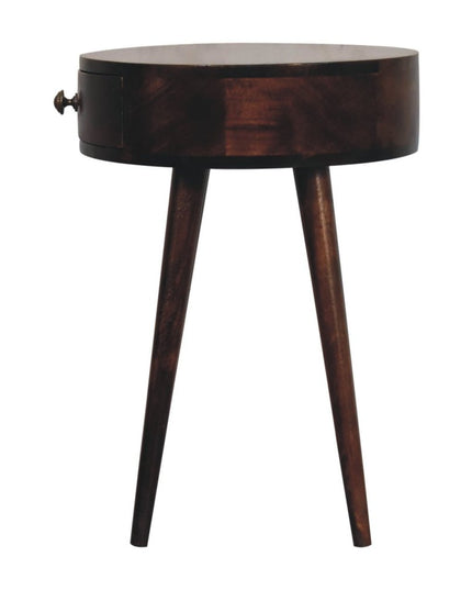 22" Walnut Solid Wood Round One Drawer Nightstand