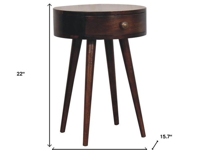 22" Walnut Solid Wood Round One Drawer Nightstand