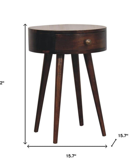 22" Walnut Solid Wood Round One Drawer Nightstand