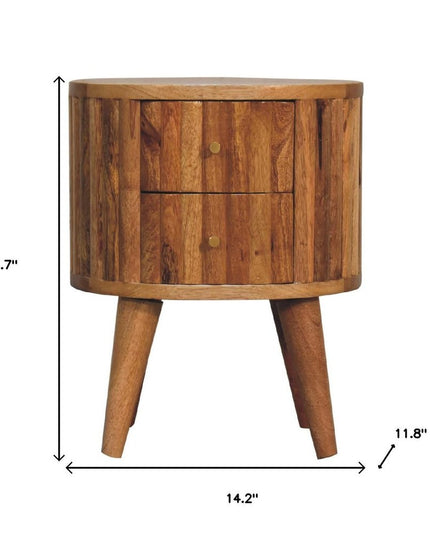 18" Natural Solid Wood Oval Two Drawer Nightstand