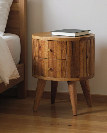 18" Natural Solid Wood Oval Two Drawer Nightstand