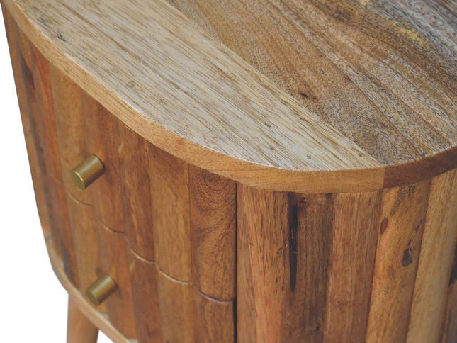 18" Natural Solid Wood Oval Two Drawer Nightstand