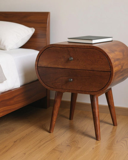 24" Chestnut Solid Wood Oval Two Drawer Nightstand