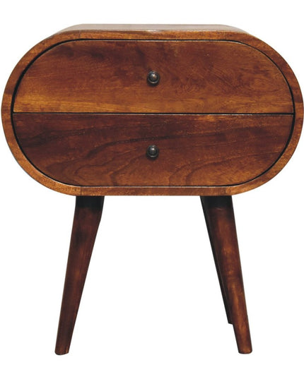 24" Chestnut Solid Wood Oval Two Drawer Nightstand