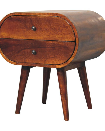 24" Chestnut Solid Wood Oval Two Drawer Nightstand