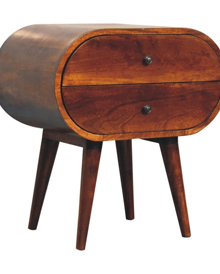24" Chestnut Solid Wood Oval Two Drawer Nightstand