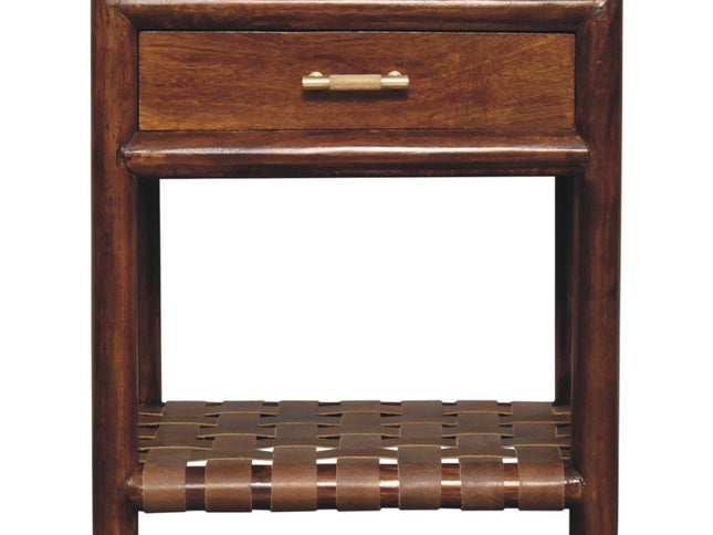 20" Chestnut Solid Wood One Drawer Nightstand With Leather Shelf