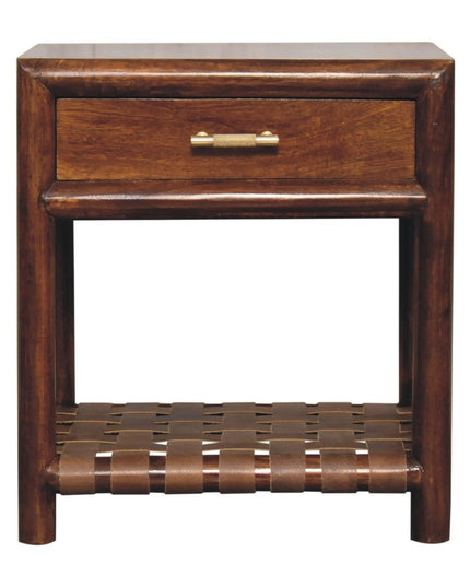 20" Chestnut Solid Wood One Drawer Nightstand With Leather Shelf