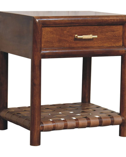 20" Chestnut Solid Wood One Drawer Nightstand With Leather Shelf