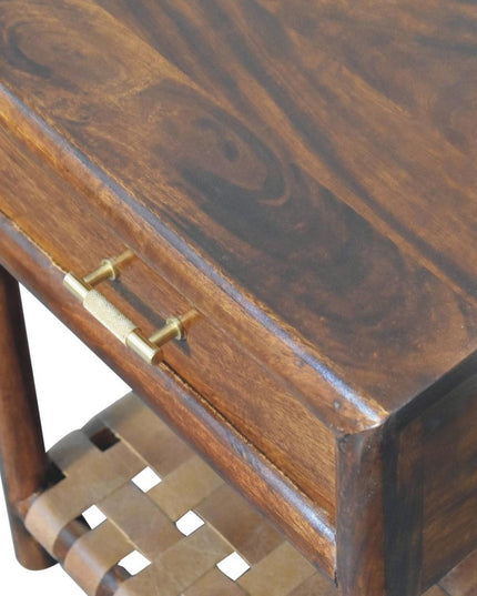 20" Chestnut Solid Wood One Drawer Nightstand With Leather Shelf