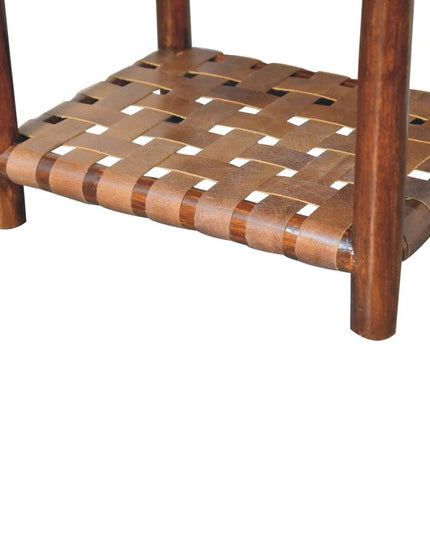 20" Chestnut Solid Wood One Drawer Nightstand With Leather Shelf