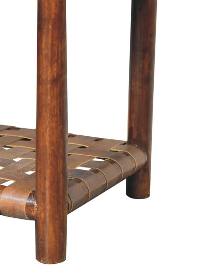 20" Chestnut Solid Wood One Drawer Nightstand With Leather Shelf