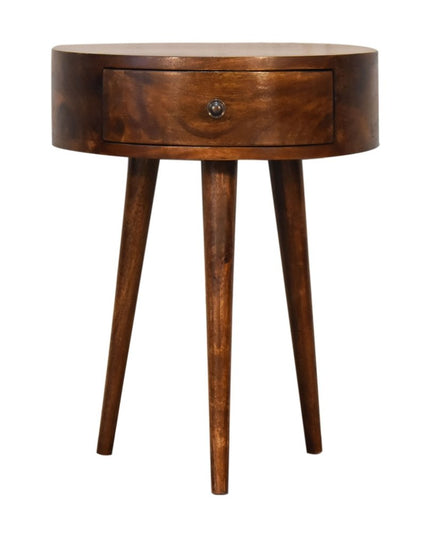 21" Brown Solid Wood Round One Drawer Nightstand