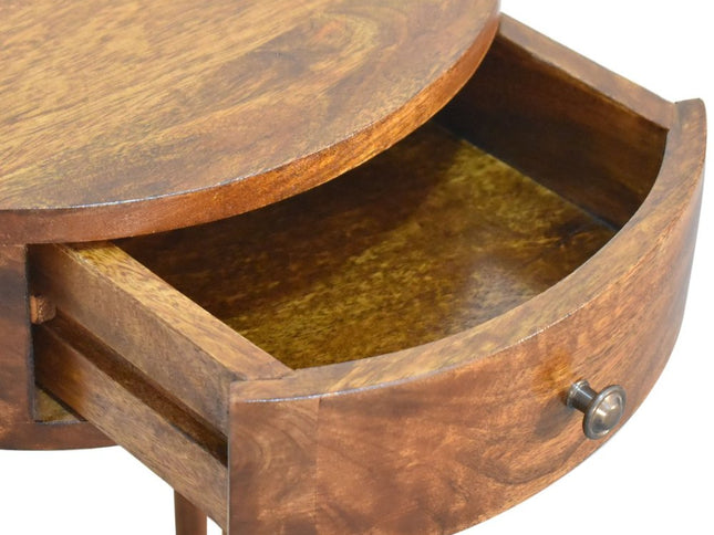 21" Brown Solid Wood Round One Drawer Nightstand