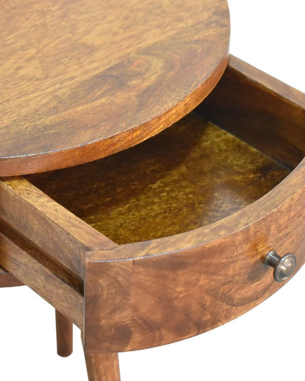21" Brown Solid Wood Round One Drawer Nightstand