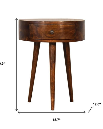 21" Brown Solid Wood Round One Drawer Nightstand