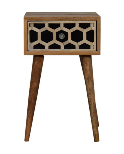 20" Black White And Brown Solid Wood Geometric Bone Inlay One Drawer Nightstand