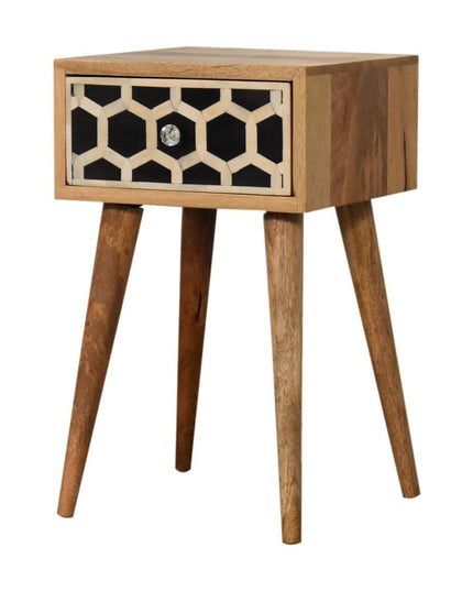 20" Black White And Brown Solid Wood Geometric Bone Inlay One Drawer Nightstand