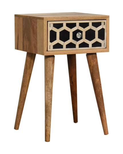 20" Black White And Brown Solid Wood Geometric Bone Inlay One Drawer Nightstand