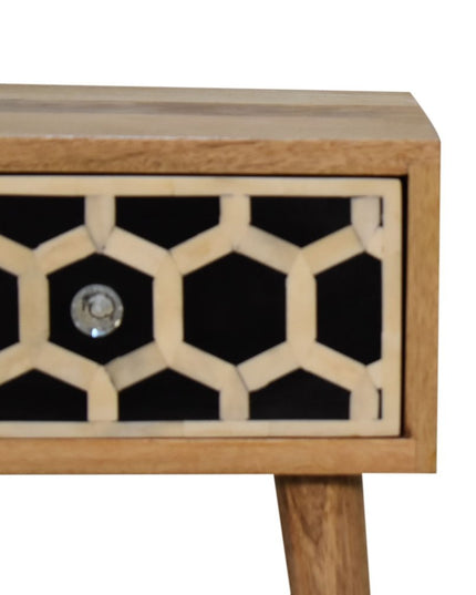 20" Black White And Brown Solid Wood Geometric Bone Inlay One Drawer Nightstand