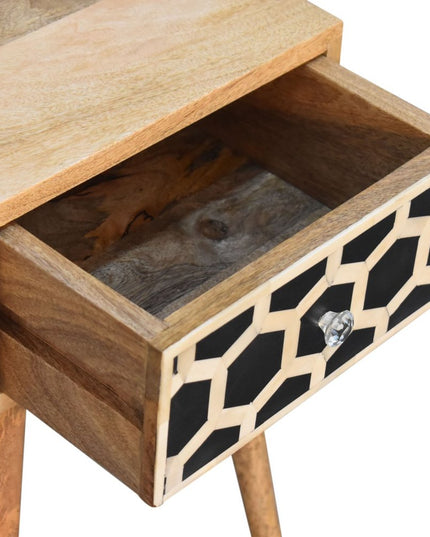 20" Black White And Brown Solid Wood Geometric Bone Inlay One Drawer Nightstand