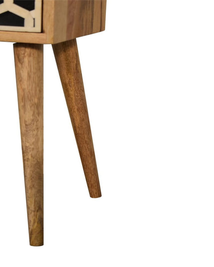 20" Black White And Brown Solid Wood Geometric Bone Inlay One Drawer Nightstand