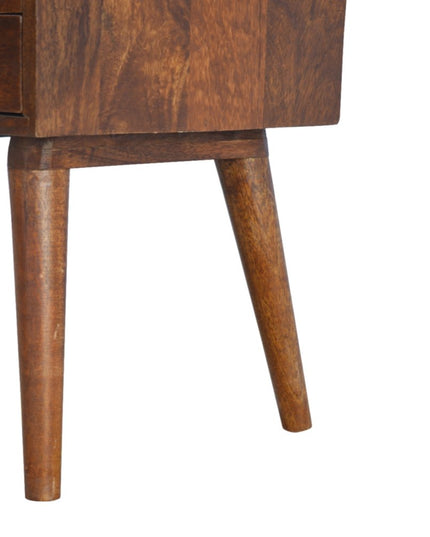 22" Chestnut Solid Wood Geometric Brass Inlay Two Drawer Nightstand