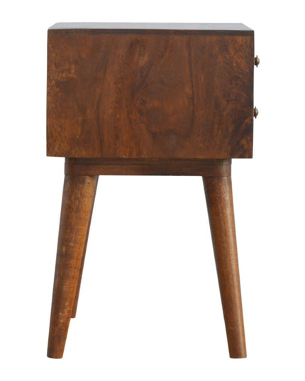 22" Chestnut Solid Wood Geometric Brass Inlay Two Drawer Nightstand