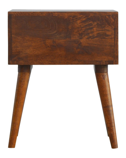 22" Chestnut Solid Wood Geometric Brass Inlay Two Drawer Nightstand